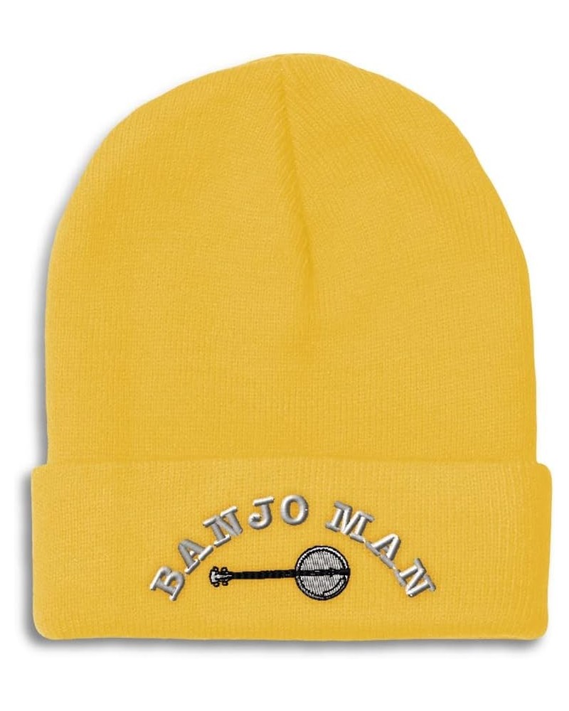 Custom Beanies for Men Banjo Man Embroidery Music Winter Hats for Women Acrylic Skull Cap 1 Size Yellow Design Only $14.10 Sk...