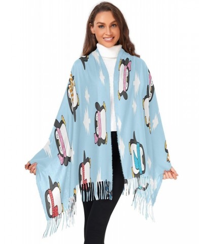 Women Cashmere Scarves Cartoon Blue Penguin Christmas Winter Fashion Scarf Pashmina Shawl Wrap Warm Blanket Large Size $11.70...