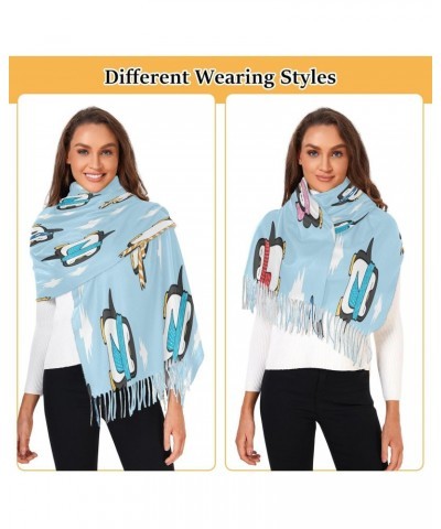 Women Cashmere Scarves Cartoon Blue Penguin Christmas Winter Fashion Scarf Pashmina Shawl Wrap Warm Blanket Large Size $11.70...