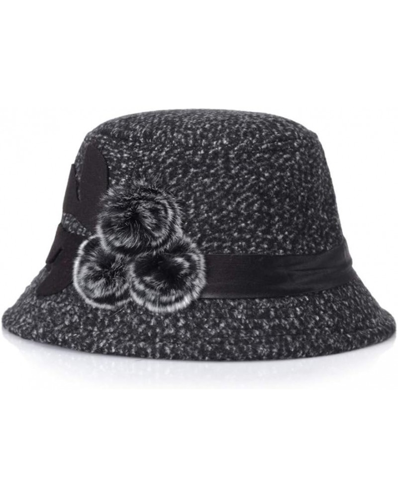 Vintage Cloche Bucket Hat with Flower Collapsible Felt Church Bowler Hat 3-black 1 $9.07 Bucket Hats