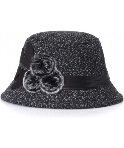 Vintage Cloche Bucket Hat with Flower Collapsible Felt Church Bowler Hat 3-black 1 $9.07 Bucket Hats