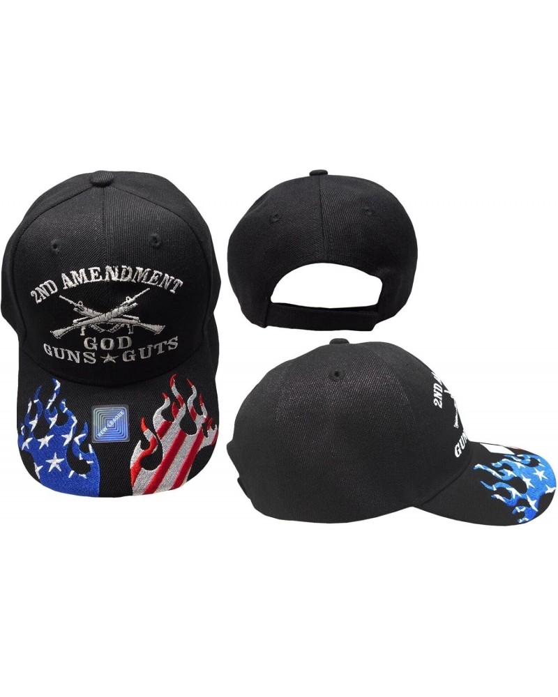 Dad Hat 2nd God Guns Guts USA Flames On Bill Black Embroidered Cap Hat $14.31 Baseball Caps