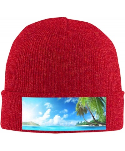 Tropical Beach Plant Theme Print Knit Hat Winter Knit Hat for Men Women Red $14.30 Skullies & Beanies