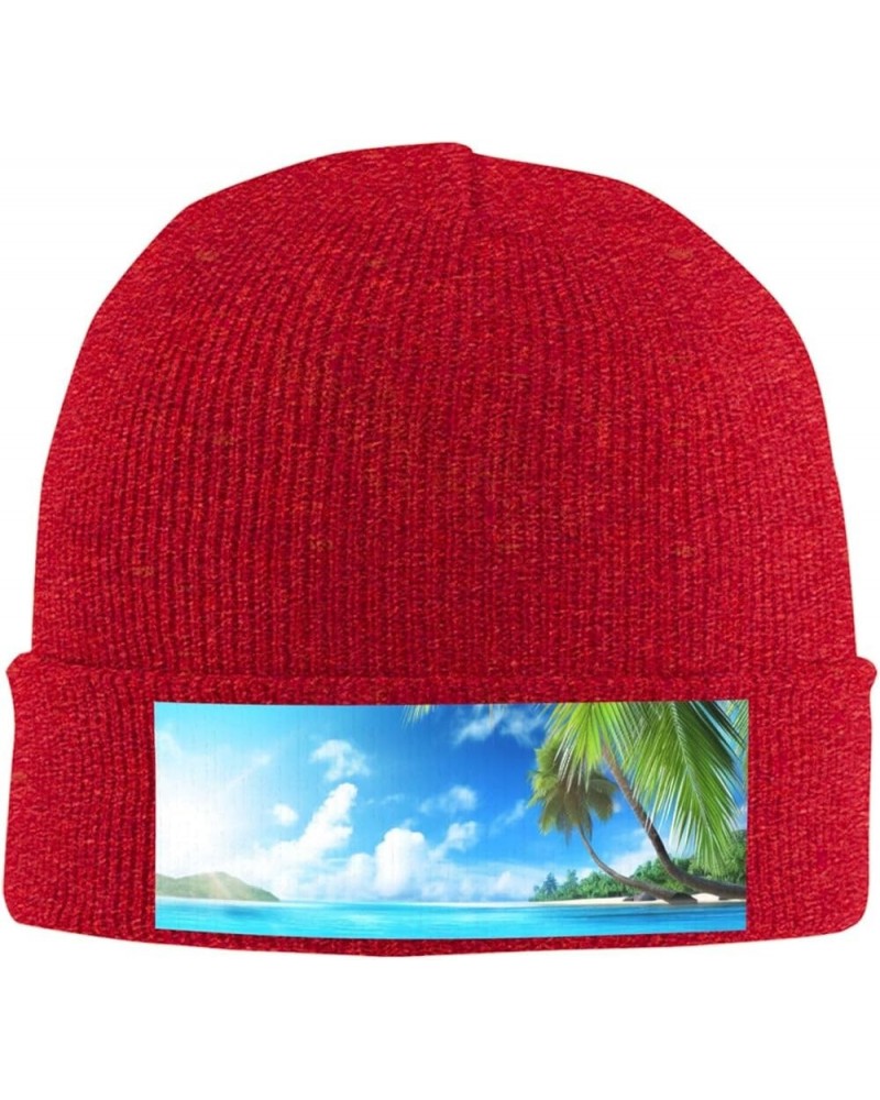 Tropical Beach Plant Theme Print Knit Hat Winter Knit Hat for Men Women Red $14.30 Skullies & Beanies