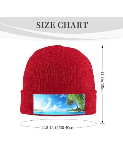 Tropical Beach Plant Theme Print Knit Hat Winter Knit Hat for Men Women Red $14.30 Skullies & Beanies