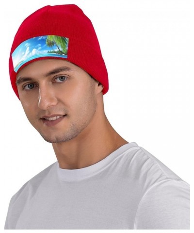 Tropical Beach Plant Theme Print Knit Hat Winter Knit Hat for Men Women Red $14.30 Skullies & Beanies