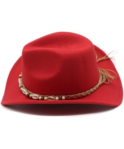 New Woolen Hat Western Cowboy Roll Brim Hat Ethnic Minority Style Men and Women Hat Luopan Caps & Hats Rosy $12.98 Cowboy Hats