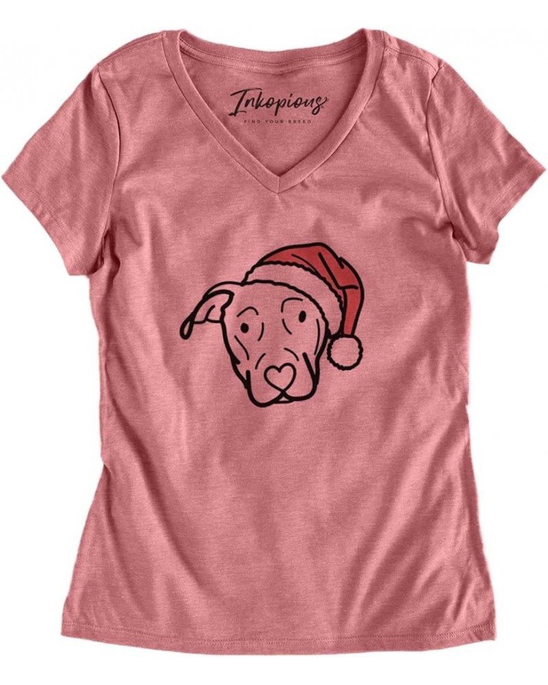 Santa Hat Catahoula T-Shirt Women's Dusty Rose V-neck $15.07 Skullies & Beanies