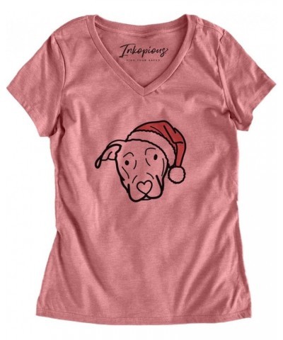 Santa Hat Catahoula T-Shirt Women's Dusty Rose V-neck $15.07 Skullies & Beanies