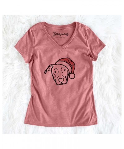 Santa Hat Catahoula T-Shirt Women's Dusty Rose V-neck $15.07 Skullies & Beanies