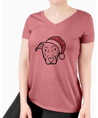 Santa Hat Catahoula T-Shirt Women's Dusty Rose V-neck $15.07 Skullies & Beanies