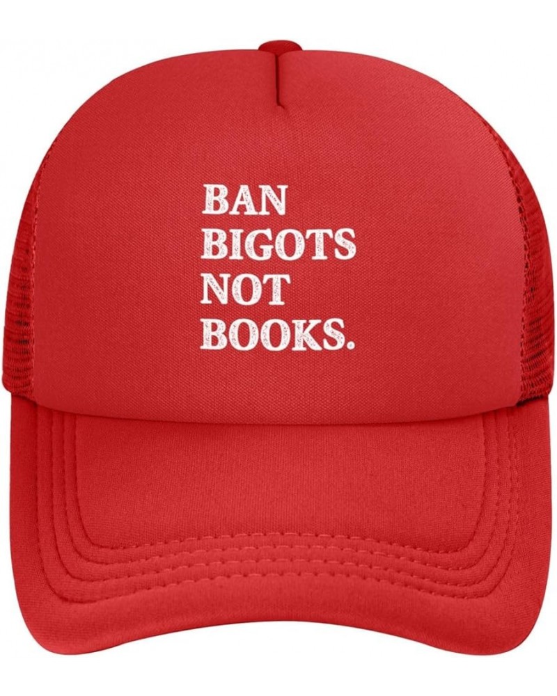 Ban Bigots Not Books Funny Reader Hat for Women Men Black Trucker Hat Snapback Hat Baseball Cap for Women Adjustable Red $11....