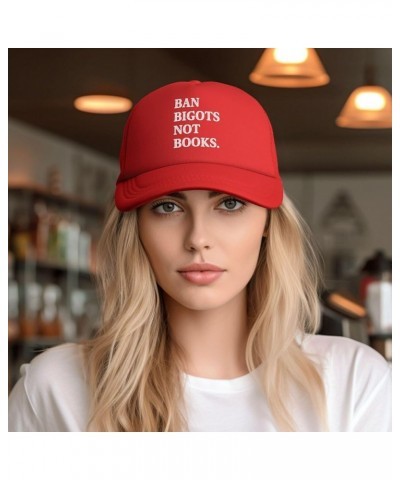 Ban Bigots Not Books Funny Reader Hat for Women Men Black Trucker Hat Snapback Hat Baseball Cap for Women Adjustable Red $11....