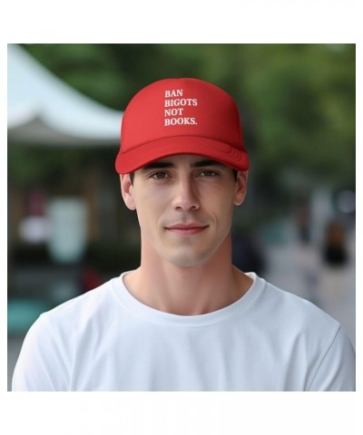 Ban Bigots Not Books Funny Reader Hat for Women Men Black Trucker Hat Snapback Hat Baseball Cap for Women Adjustable Red $11....