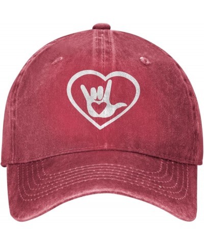 I Love You Sign Language Cowboy Hat Adjustable Washable Cowboy Baseball Hat Unisex Black Red $12.21 Cowboy Hats