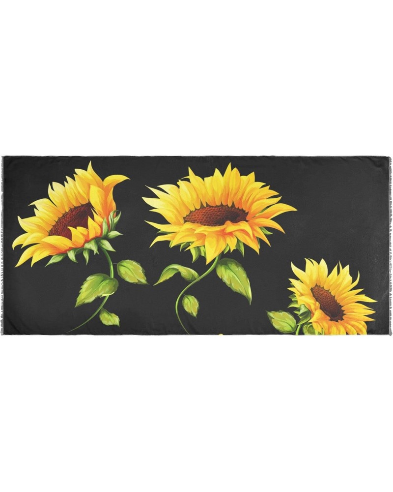 Women's Long Shawl Sunflowers Floral Black Winter Warm Large Scarf for All Seasons(228te8a) $16.23 Scarves