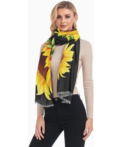 Women's Long Shawl Sunflowers Floral Black Winter Warm Large Scarf for All Seasons(228te8a) $16.23 Scarves