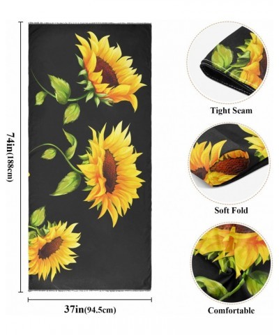 Women's Long Shawl Sunflowers Floral Black Winter Warm Large Scarf for All Seasons(228te8a) $16.23 Scarves