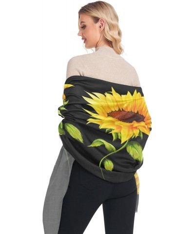 Women's Long Shawl Sunflowers Floral Black Winter Warm Large Scarf for All Seasons(228te8a) $16.23 Scarves