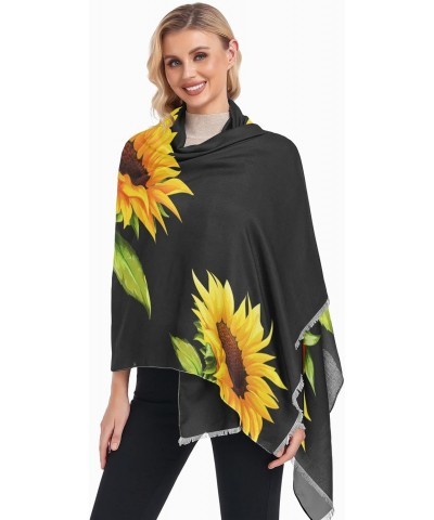 Women's Long Shawl Sunflowers Floral Black Winter Warm Large Scarf for All Seasons(228te8a) $16.23 Scarves