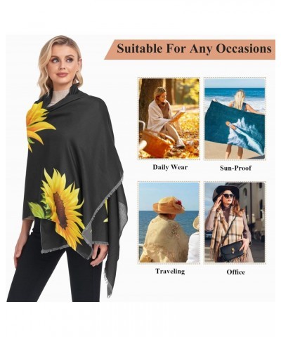 Women's Long Shawl Sunflowers Floral Black Winter Warm Large Scarf for All Seasons(228te8a) $16.23 Scarves