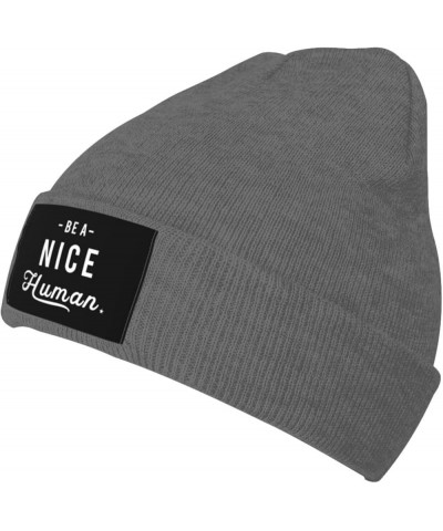 BE A Nice Human Knit Beanie Men Women Winter Warm Knit Beanie Black Deep Heather $13.10 Skullies & Beanies