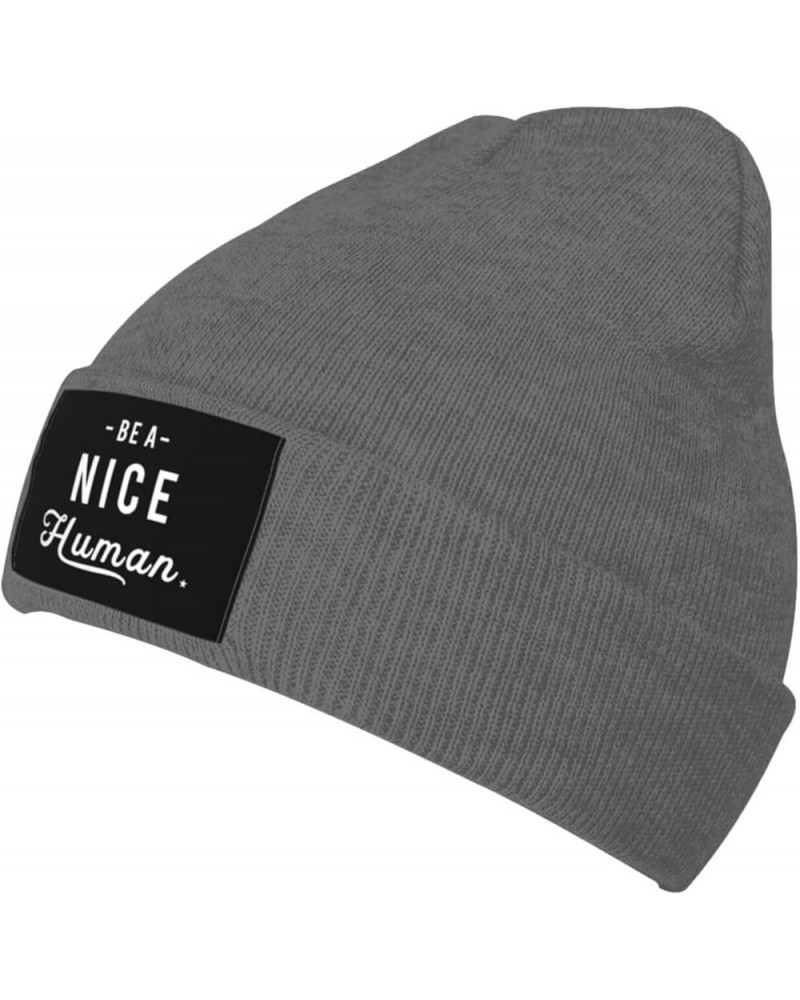 BE A Nice Human Knit Beanie Men Women Winter Warm Knit Beanie Black Deep Heather $13.10 Skullies & Beanies