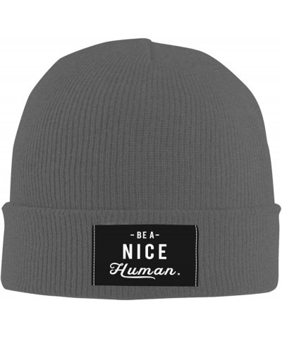 BE A Nice Human Knit Beanie Men Women Winter Warm Knit Beanie Black Deep Heather $13.10 Skullies & Beanies