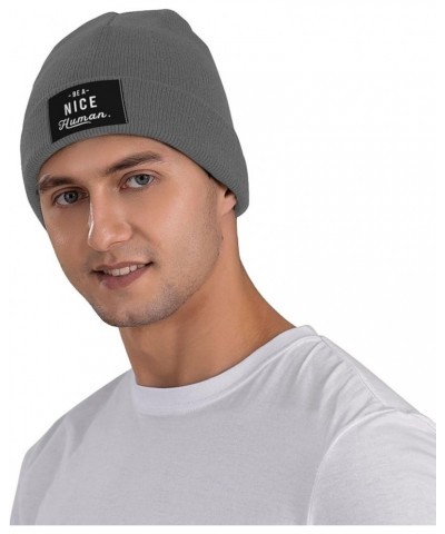 BE A Nice Human Knit Beanie Men Women Winter Warm Knit Beanie Black Deep Heather $13.10 Skullies & Beanies