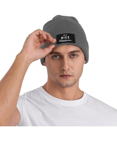 BE A Nice Human Knit Beanie Men Women Winter Warm Knit Beanie Black Deep Heather $13.10 Skullies & Beanies