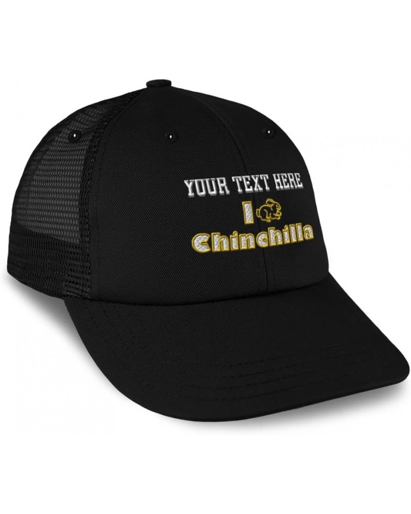 Custom Trucker Hat Baseball Cap I Rabbit Chinchilla Bunny Cotton Animal Dad Hats for Men & Women Black Personalized Text Here...