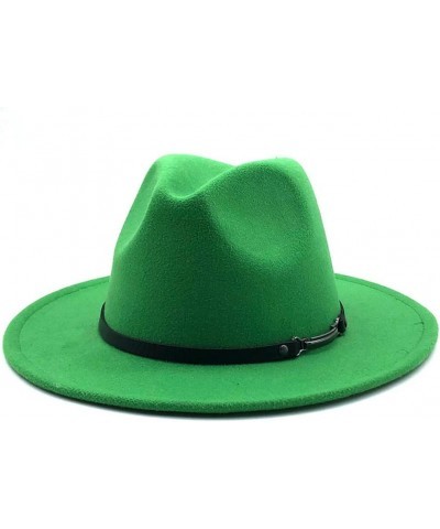 Women Fedora Hat Party Church Dresses Jazz Cap Men Wide Brim Hat with Chain 55to58cm Grass Gn $7.95 Fedoras