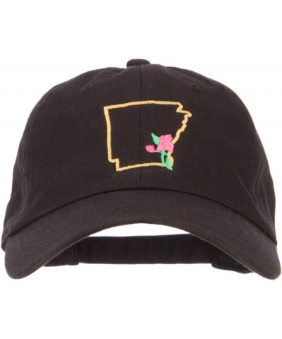 Arkansas Apple Blossom with Map Embroidered Unstructured Washed Cap Black $16.98 Baseball Caps