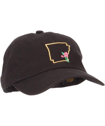 Arkansas Apple Blossom with Map Embroidered Unstructured Washed Cap Black $16.98 Baseball Caps