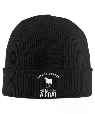 Life is Better with A Goat Beanie Hat Skull Knit Warm Cap Women Men Soft Stretch for Winter7 Black $14.02 Skullies & Beanies