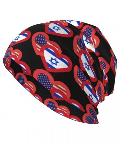 Hearts America and Israel Beanie,Soft Warm Skull Cap Stretchy Knit Hat for Men and Women Black $9.38 Skullies & Beanies