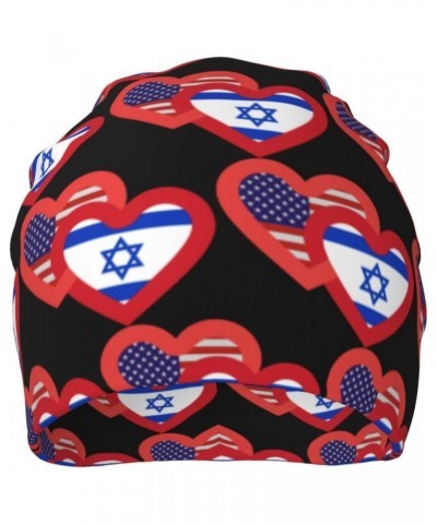 Hearts America and Israel Beanie,Soft Warm Skull Cap Stretchy Knit Hat for Men and Women Black $9.38 Skullies & Beanies