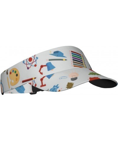 Teaching Equipment Pattern Globe Food Instruments Pencils Sports Sun Visor Hats Adjustable Empty Top Sun Visor Caps for Women...