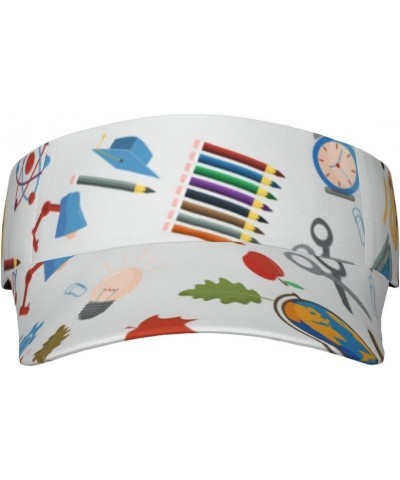 Teaching Equipment Pattern Globe Food Instruments Pencils Sports Sun Visor Hats Adjustable Empty Top Sun Visor Caps for Women...