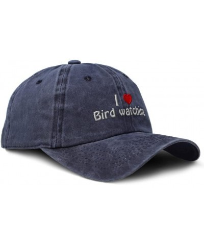 Custom Soft Washed Baseball Cap I (Love) Bird Watching Red Heart Hobbies Lovers Navy Design Only $16.19 Baseball Caps