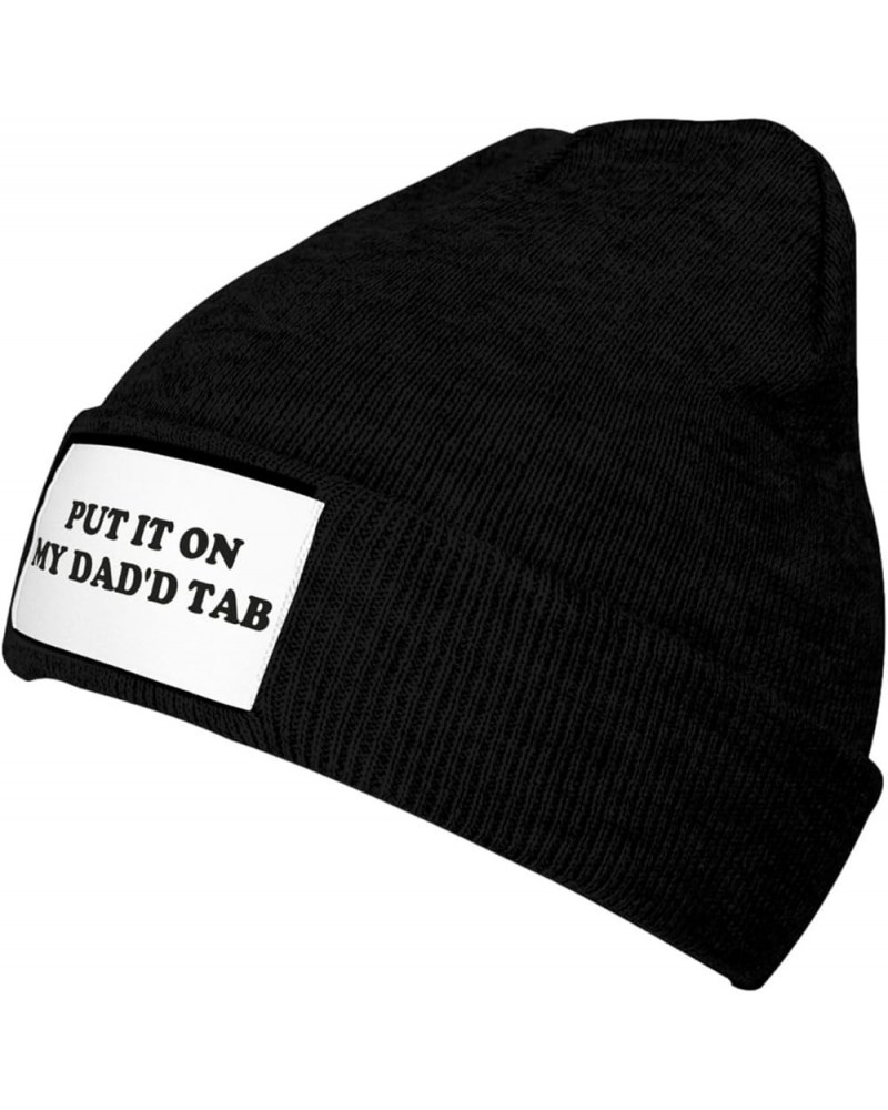 Put IT ON My Dad's TAB Beanie Hat Unisex Winter Warm Knitted Hat Black Black $13.61 Skullies & Beanies