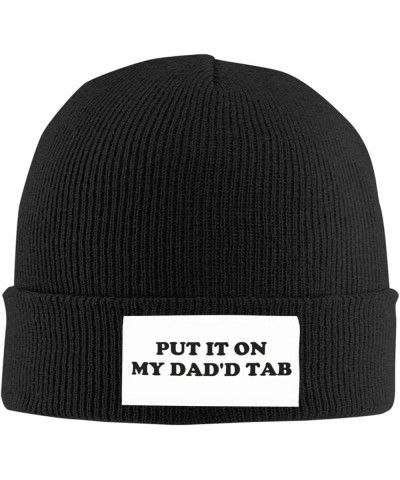 Put IT ON My Dad's TAB Beanie Hat Unisex Winter Warm Knitted Hat Black Black $13.61 Skullies & Beanies