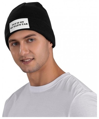 Put IT ON My Dad's TAB Beanie Hat Unisex Winter Warm Knitted Hat Black Black $13.61 Skullies & Beanies