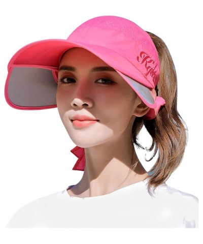 Sun Visor Womens UV Protection Sun Sun Absorbent Visor Sweat Breathable Elastic Women's Wide Hat Cap Golf Hot Pink $12.27 Visors