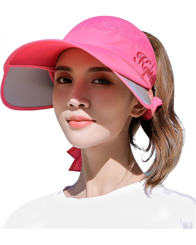 Sun Visor Womens UV Protection Sun Sun Absorbent Visor Sweat Breathable Elastic Women's Wide Hat Cap Golf Hot Pink $12.27 Visors