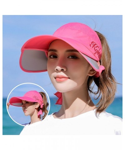 Sun Visor Womens UV Protection Sun Sun Absorbent Visor Sweat Breathable Elastic Women's Wide Hat Cap Golf Hot Pink $12.27 Visors