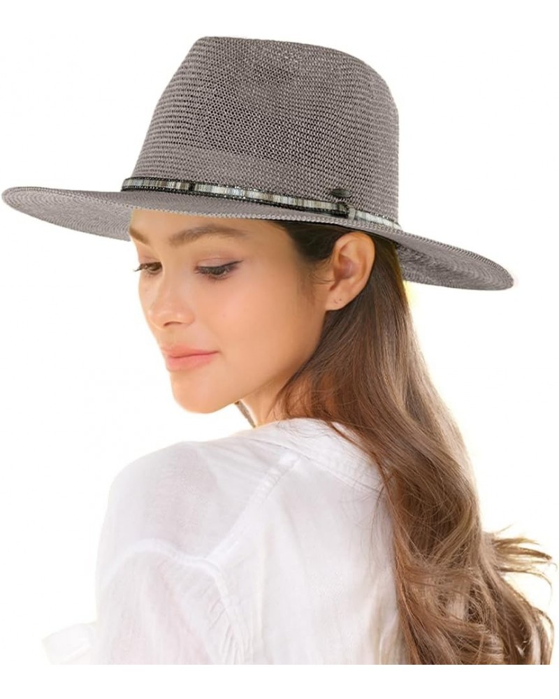 Panama Hat with Multi Thread and Rhinestone Trim Band - for Women Dk. Grey 60% Paper, 40% Polyester $15.54 Sun Hats