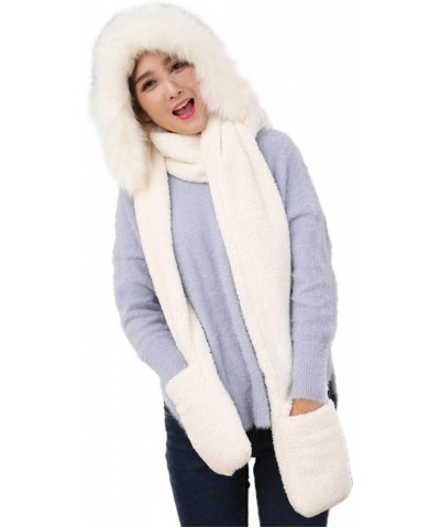 Winter Warm Women Girls Fashion Hoodie Hat Scarf Gloves Set Soft Plush Thick Warm Hat White $12.03 Fedoras