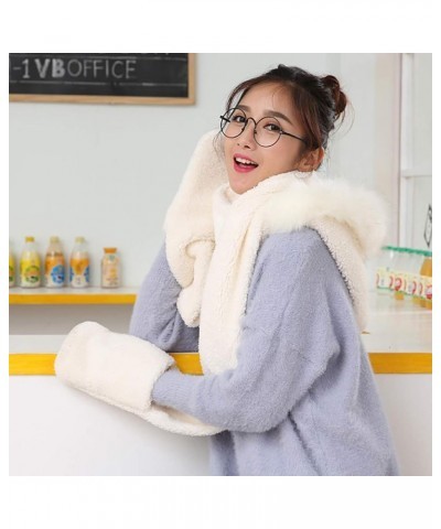 Winter Warm Women Girls Fashion Hoodie Hat Scarf Gloves Set Soft Plush Thick Warm Hat White $12.03 Fedoras