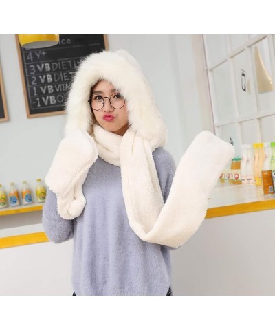 Winter Warm Women Girls Fashion Hoodie Hat Scarf Gloves Set Soft Plush Thick Warm Hat White $12.03 Fedoras